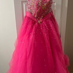 Mori Lee Hot Pink Formal Dress with Sparkling Details